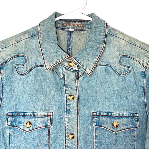 Isabella Bird Women’s Western Denim Button Down Dress Duster Jean Jacket - Picture 3 of 8